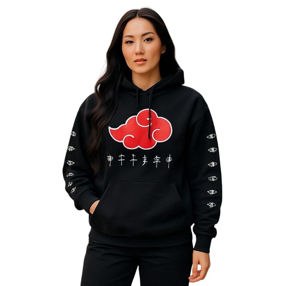 Naruto Shippuden Akatsuki Anime Hoodie Size Medium Black with Red Graphics